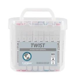 ROTULADOR TWIST DOBLE PUNTA BASE ALCOHOL 80 COLORES CAMPUS